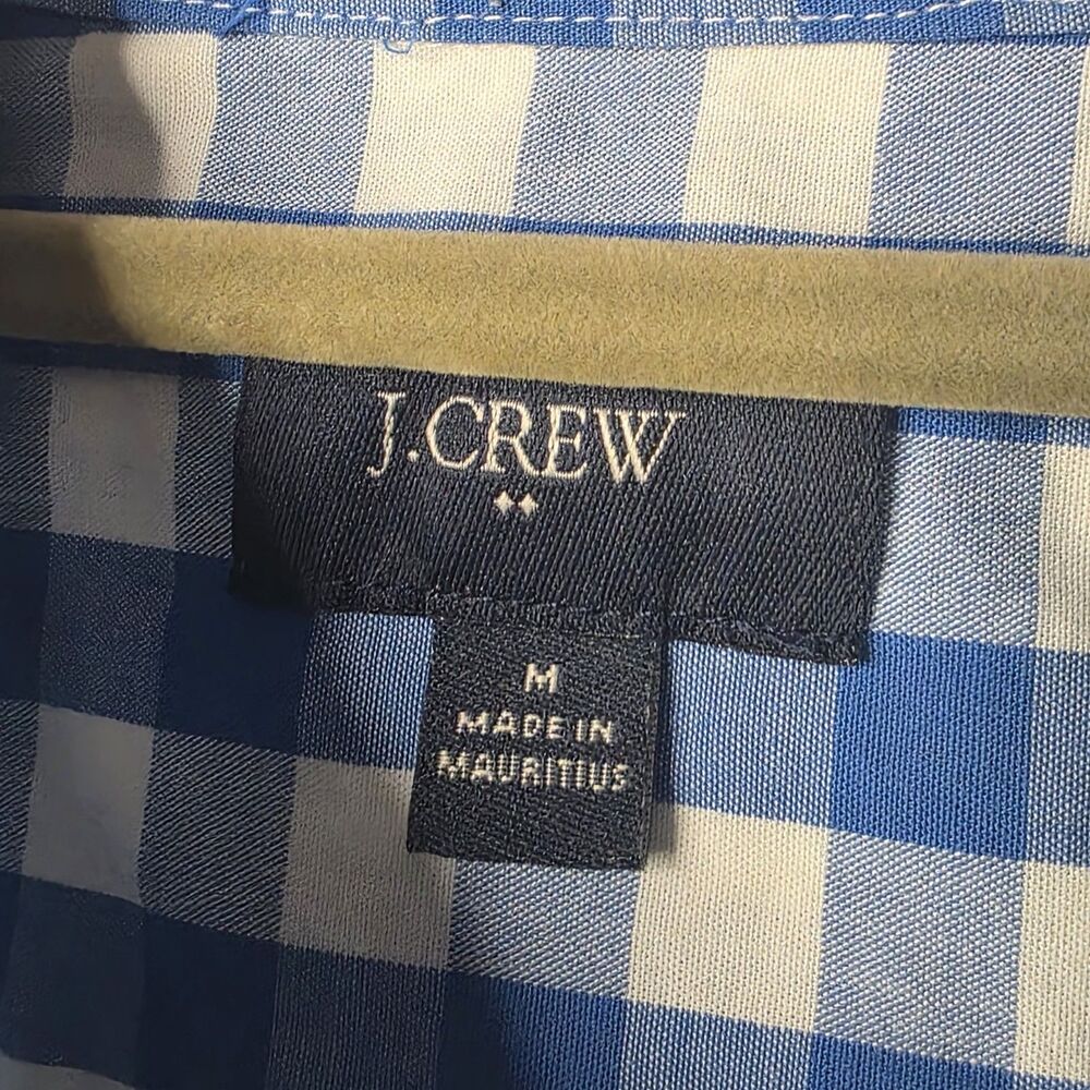 J Crew Factory Size Medium Gingham Check Button Down Classic Blue White Cotton - Picture 7 of 9
